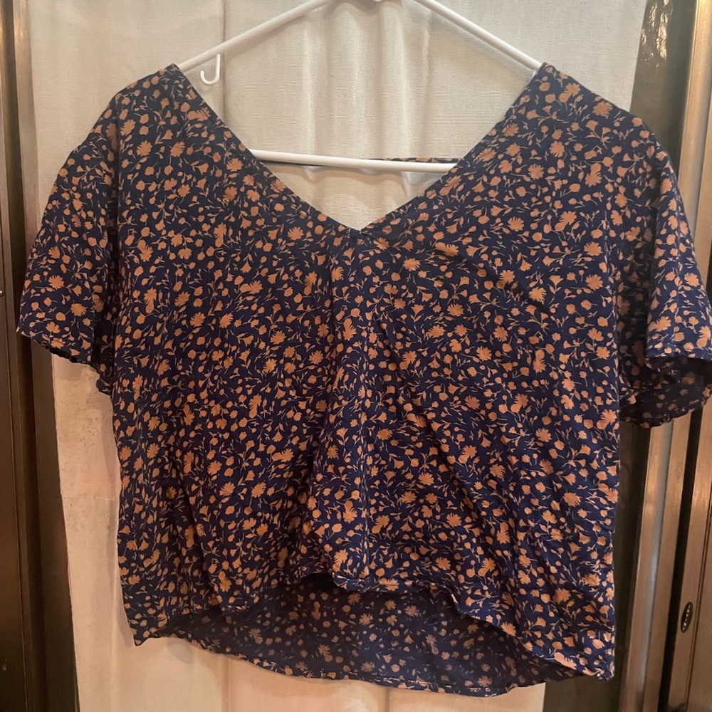 Blue Flowery Cropped Blouse